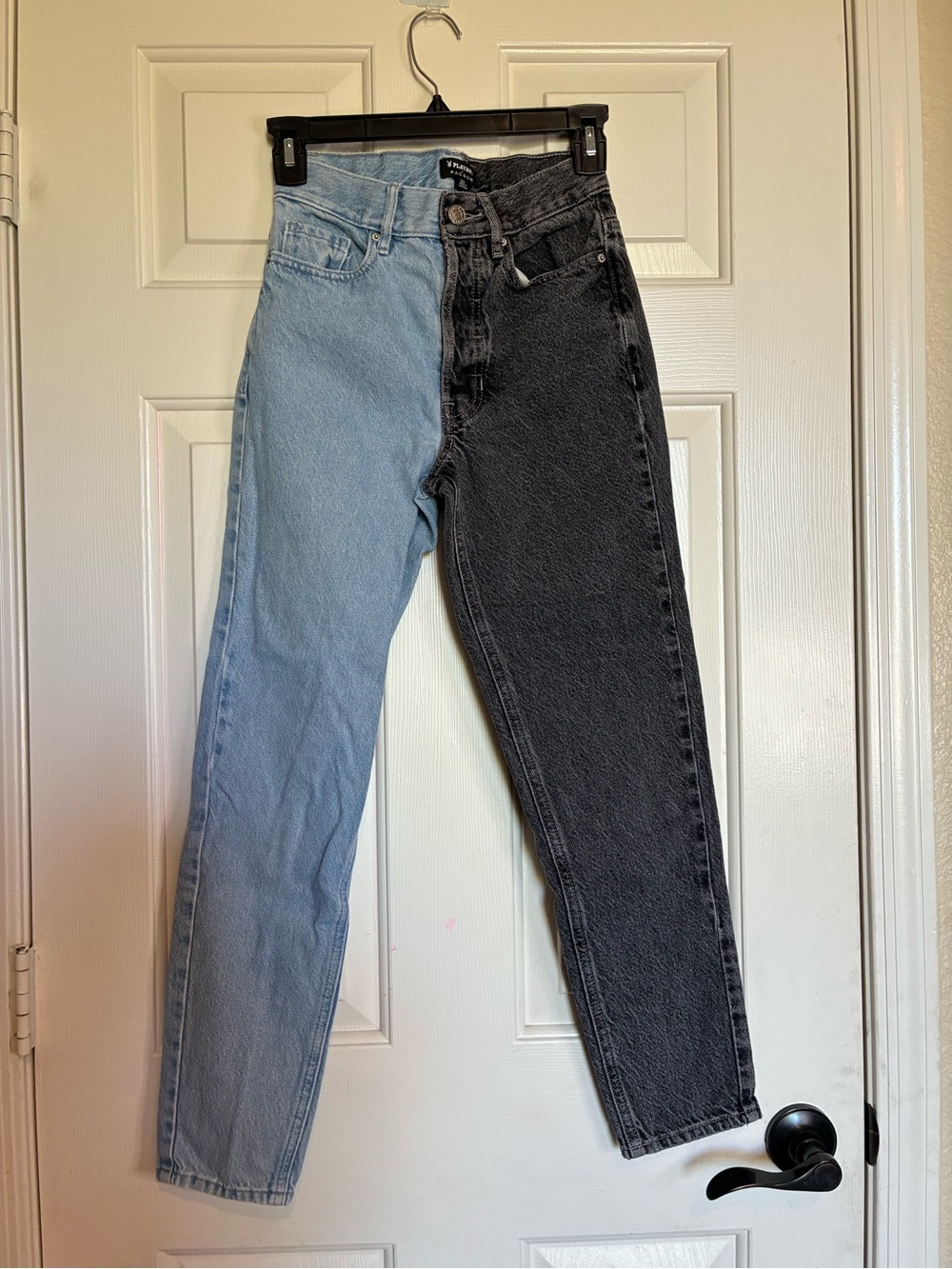PLAYBOY Two-Tone High-Rise Jeans - Light Blue & Black Wash